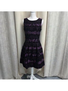 Gabby Skye Purple & Black Velvet Fit and Flare Mini Dress
